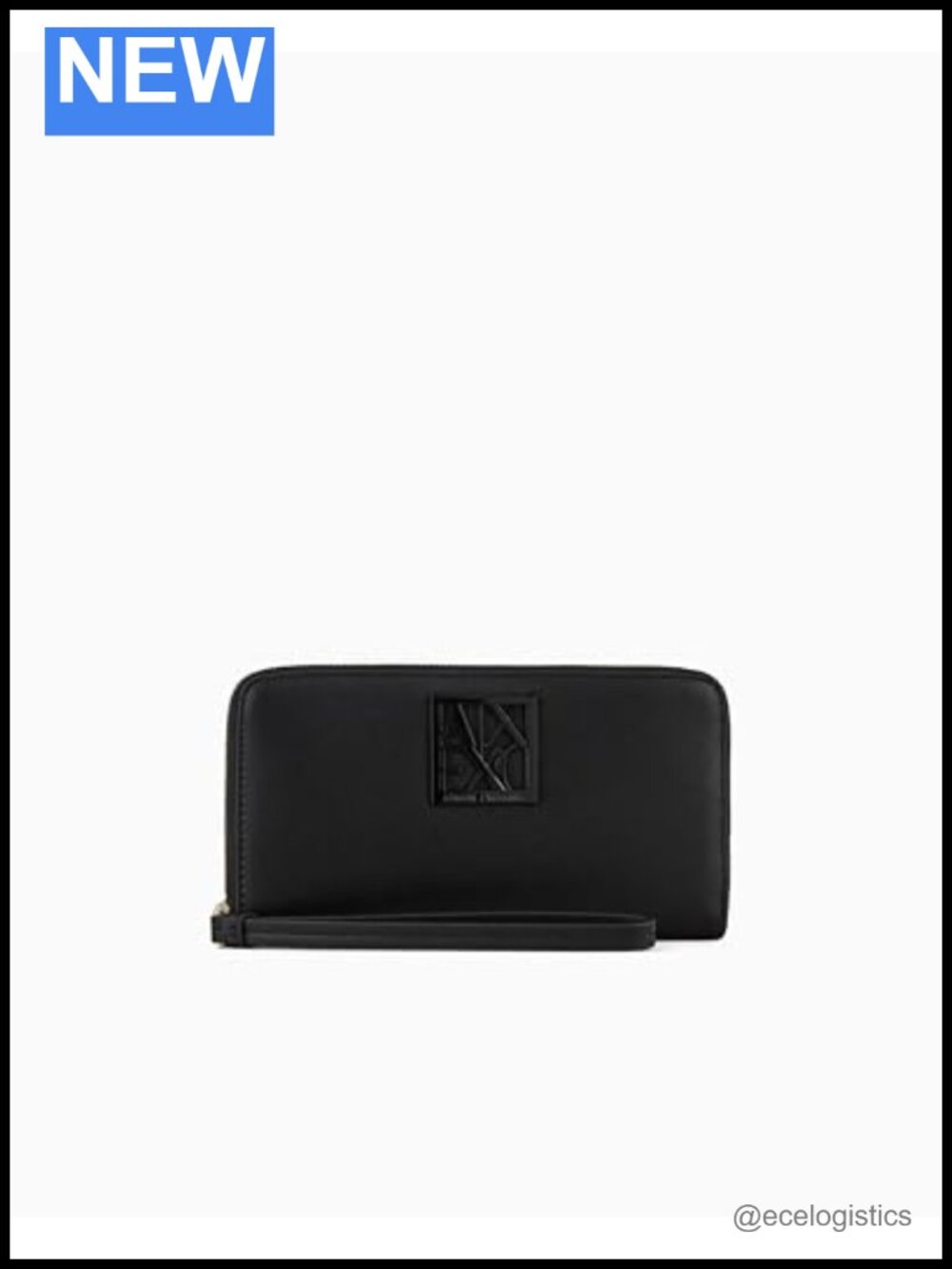 Armani Exchange Logo Zip Around Wallet Wristlet - Polyester, Credit Card Slots,